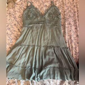 iris sage green dress w/crochet top